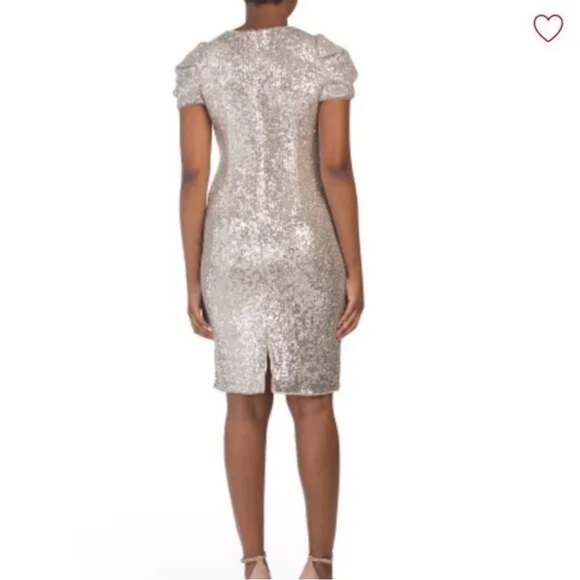 ADRIANNA PAPELL SEQUIN SILVER EVENING SHEATH DRESS SIZE 10P - Picture 3 of 10
